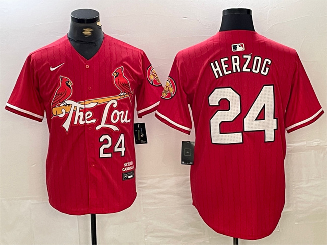 Men's St. Louis Cardinals #24 Whitey Herzog Red 2024 City Connect Limited Stitched Baseball Jersey